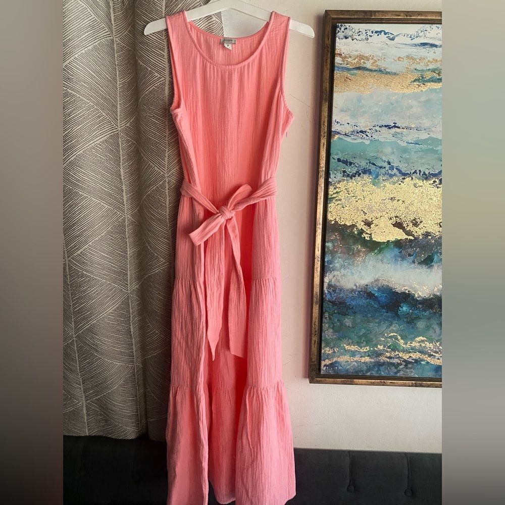 J. Crew  Womens Sleeveless Belted Gauze Midi Dress Pink  Size 2 Pockets Zip - Picture 4 of 15